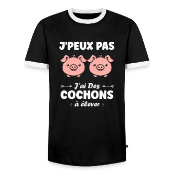 cochon - T-shirt contrasté Homme - noir/blanc - Devant - AI Model Female 172 light (172cm) & AI Model Male 178 light (178cm)