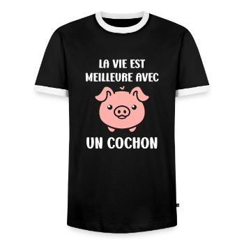 cochon - T-shirt contrasté Homme - noir/blanc - Devant - AI Model Female 172 light (172cm) & AI Model Male 178 light (178cm)