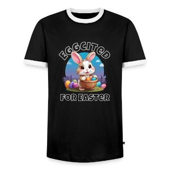 Eggcited for Easter - Men's Ringer Shirt - black/white - Front - AI Model Female 172 light (172cm) & AI Model Male 178 light (178cm)