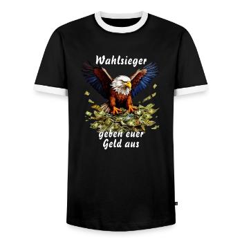 Wahlsieger geben euer Geld aus - Männer Kontrast-T-Shirt - Schwarz/Weiß - Vorne - AI Model Female 172 light (172cm) & AI Model Male 178 light (178cm)