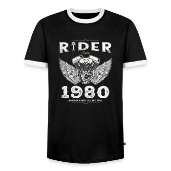Cycliste depuis 1980 - 45 ans de routes ouvertes et - T-shirt contrasté Homme - noir/blanc - Devant - AI Model Female 172 light (172cm) & AI Model Male 178 light (178cm)
