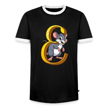 BUCHSTABE E - Männer Kontrast-T-Shirt - Schwarz/Weiß - Vorne - AI Model Female 172 light (172cm) & AI Model Male 178 light (178cm)