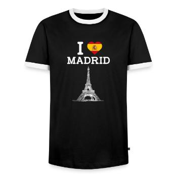 I Love Madrid Cool Eiffel Tower Spain Humor Flag - Men's Ringer Shirt - black/white - Front - AI Model Female 172 light (172cm) & AI Model Male 178 light (178cm)
