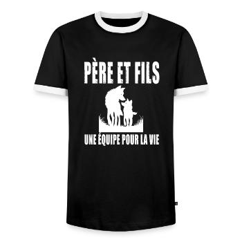 Vater und Sohn Papa Wolf Vatertag - Männer Kontrast-T-Shirt - Schwarz/Weiß - Vorne - AI Model Female 172 light (172cm) & AI Model Male 178 light (178cm)