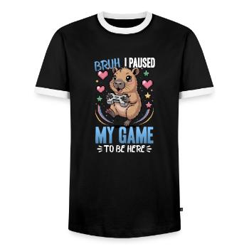 Capybara Gamer Gaming - T-shirt contrasté Homme - noir/blanc - Devant - AI Model Female 172 light (172cm) & AI Model Male 178 light (178cm)