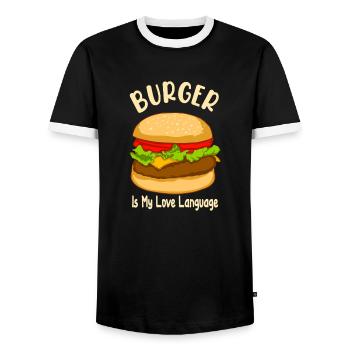 Le burger est mon langage d’amour - Food Design - T-shirt contrasté Homme - noir/blanc - Devant - AI Model Female 172 light (172cm) & AI Model Male 178 light (178cm)