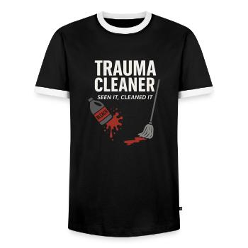 Forensic Cleaner Dark Humor Tatort Biohazard - Männer Kontrast-T-Shirt - Schwarz/Weiß - Vorne - AI Model Female 172 light (172cm) & AI Model Male 178 light (178cm)