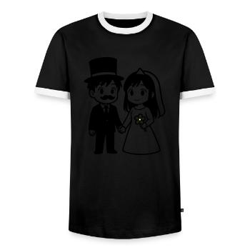 Couple de mariés Anime - T-shirt contrasté Homme - noir/blanc - Devant - AI Model Female 172 light (172cm) & AI Model Male 178 light (178cm)
