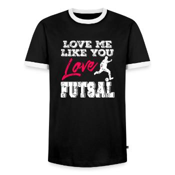 Love Me Like You Love Futsal Romantic Player Quote - Men's Ringer Shirt - black/white - Front - AI Model Female 172 light (172cm) & AI Model Male 178 light (178cm)