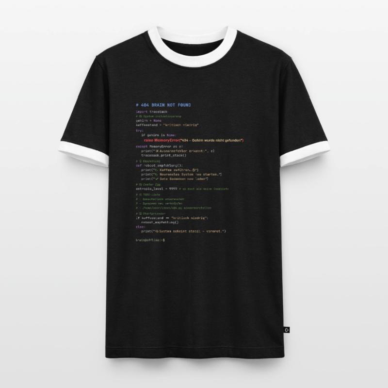 404 Cerveau introuvable Code Python T-shirt contrasté Homme