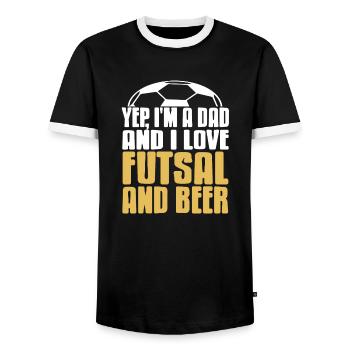 Yep I'm a Dad and I Love Futsal and Beer Humor - Men's Ringer Shirt - black/white - Front - AI Model Female 172 light (172cm) & AI Model Male 178 light (178cm)