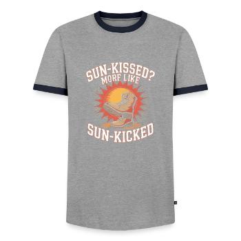 Le soleil embrassé plus comme le soleil a donné un coup de pied au soleil - T-shirt contrasté Homme - gris/marine  - Devant - AI Model Female 172 light (172cm) & AI Model Male 178 light (178cm)