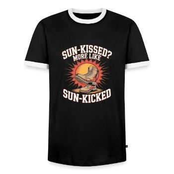 Sun Kissed More Like Sun Kicked Sunburn - Men's Ringer Shirt - black/white - Front - AI Model Female 172 light (172cm) & AI Model Male 178 light (178cm)