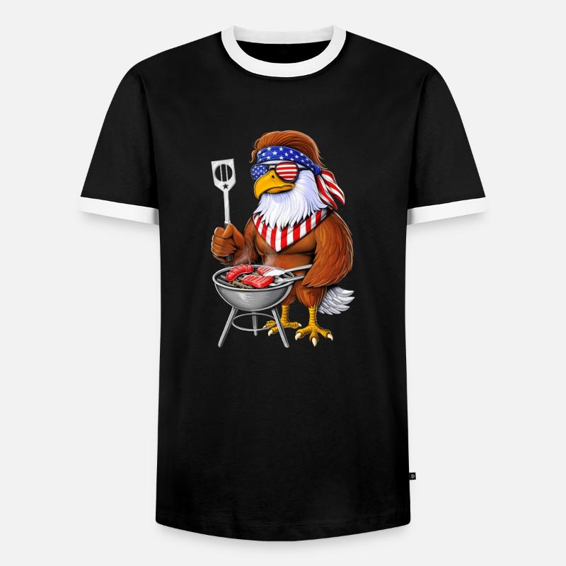 American Bald Eagle Barbecue - Men's Ringer Shirt - black/white