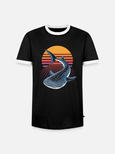 Walhai Retro Hai - Männer Kontrast-T-Shirt - Schwarz/Weiß