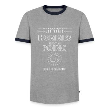 les vrais hommes jouent au poing pas au foot - T-shirt contrasté Homme - gris/marine  - Devant - AI Model Female 172 light (172cm) & AI Model Male 178 light (178cm)