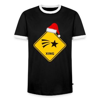 "Christmas star" with Santa hat - Men's Ringer Shirt - black/white - Front - AI Model Female 172 light (172cm) & AI Model Male 178 light (178cm)