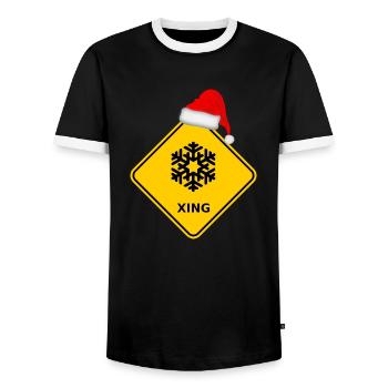 Wildwechsel "Schneeflocken" mit Nikolausmütze - Männer Kontrast-T-Shirt - Schwarz/Weiß - Vorne - AI Model Female 172 light (172cm) & AI Model Male 178 light (178cm)