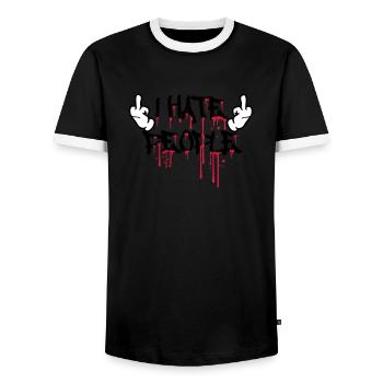cool i hate people text graffiti spray drops blu - Men's Ringer Shirt - black/white - Front - AI Model Female 172 light (172cm) & AI Model Male 178 light (178cm)