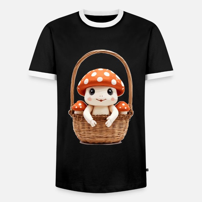 Cute toadstool in basket - Men's Ringer Shirt - black/white
