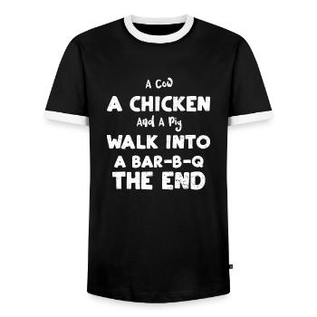 A Cow A Chicken And A Pig Walk I... - Männer Kontrast-T-Shirt - Schwarz/Weiß - Vorne - AI Model Female 172 light (172cm) & AI Model Male 178 light (178cm)