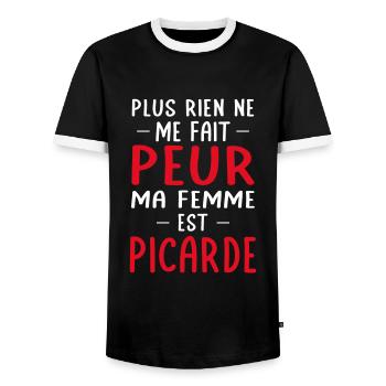 Rien ne me fait peur ma femme est Picarde - T-shirt contrasté Homme - noir/blanc - Devant - AI Model Female 172 light (172cm) & AI Model Male 178 light (178cm)