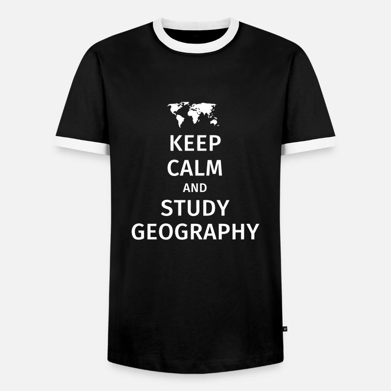 keep calm and study geography - Männer Kontrast-T-Shirt - Schwarz/Weiß