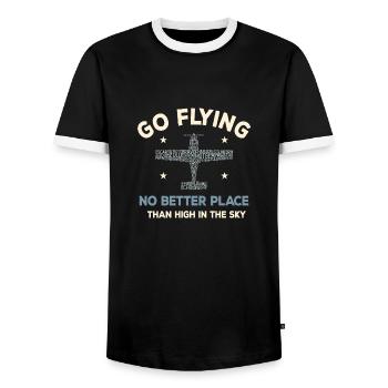 Go Flying in the Sky - Aircraft Design - Men's Ringer Shirt - black/white - Front - AI Model Female 172 light (172cm) & AI Model Male 178 light (178cm)