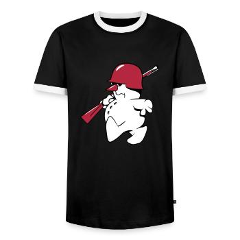 Schneemann soldat gewehr flinte - Männer Kontrast-T-Shirt - Schwarz/Weiß - Vorne - AI Model Female 172 light (172cm) & AI Model Male 178 light (178cm)