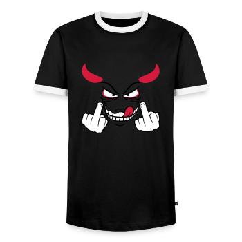 diable satan cornes de démon enfer montrent des ga - T-shirt contrasté Homme - noir/blanc - Devant - AI Model Female 172 light (172cm) & AI Model Male 178 light (178cm)