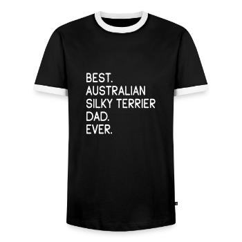 Australian Silky Terrier Dad - Men's Ringer Shirt - black/white - Front - AI Model Female 172 light (172cm) & AI Model Male 178 light (178cm)