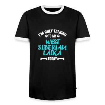 Laïka de Sibérie occidentale - T-shirt contrasté Homme - noir/blanc - Devant - AI Model Female 172 light (172cm) & AI Model Male 178 light (178cm)