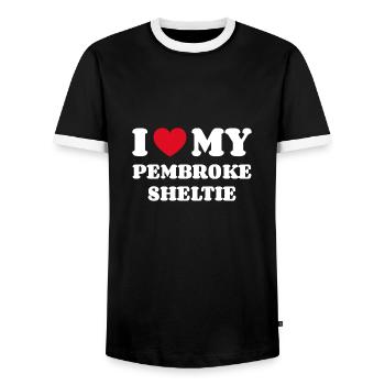 I Love My Pembroke Sheltie - Men's Ringer Shirt - black/white - Front - AI Model Female 172 light (172cm) & AI Model Male 178 light (178cm)