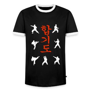 Hapkido Hyeong / Hyong T-Shirt - Men's Ringer Shirt - black/white - Front - AI Model Female 172 light (172cm) & AI Model Male 178 light (178cm)
