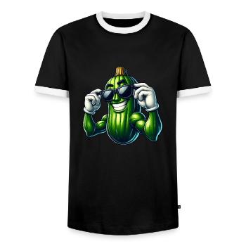 Cool Cucumber Pickle Vegetables Cartoon - Men's Ringer Shirt - black/white - Front - AI Model Female 172 light (172cm) & AI Model Male 178 light (178cm)