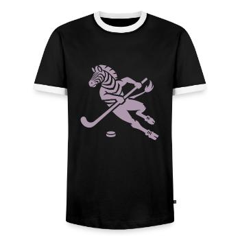 Minimalist Zebra Hockey Silhouette - Men's Ringer Shirt - black/white - Front - AI Model Female 172 light (172cm) & AI Model Male 178 light (178cm)