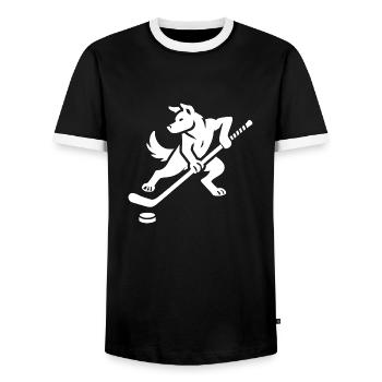 Husky Silhouette Eishockey Minimalistisches Design - Männer Kontrast-T-Shirt - Schwarz/Weiß - Vorne - AI Model Female 172 light (172cm) & AI Model Male 178 light (178cm)