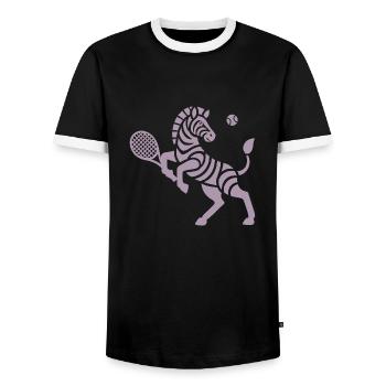Zebra Tennis Silhouette Minimalistisches Design - Männer Kontrast-T-Shirt - Schwarz/Weiß - Vorne - AI Model Female 172 light (172cm) & AI Model Male 178 light (178cm)