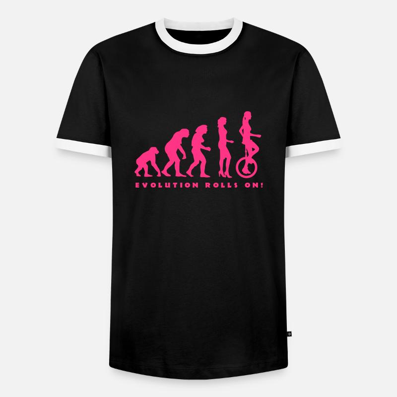 evolution_einradfahrerin_1c_b - Men's Ringer Shirt - black/white