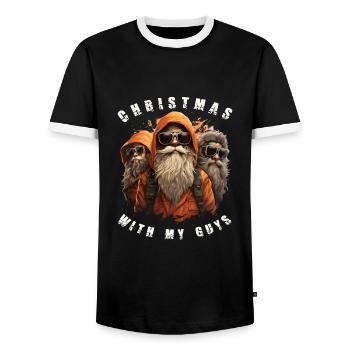 christmas with my guys - Männer Kontrast-T-Shirt - Schwarz/Weiß - Vorne - AI Model Female 172 light (172cm) & AI Model Male 178 light (178cm)