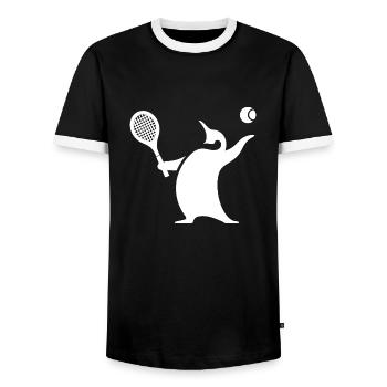 Pinguin Tennisspieler Silhouette Minimalistisch - Männer Kontrast-T-Shirt - Schwarz/Weiß - Vorne - AI Model Female 172 light (172cm) & AI Model Male 178 light (178cm)