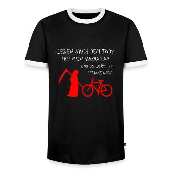 Bicycle Mountain Bike Hobby Cycling - Men's Ringer Shirt - black/white - Front - AI Model Female 172 light (172cm) & AI Model Male 178 light (178cm)