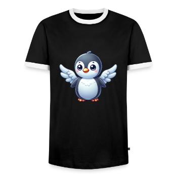 Cute Penguin Comic Angel with Wings - Men's Ringer Shirt - black/white - Front - AI Model Female 172 light (172cm) & AI Model Male 178 light (178cm)