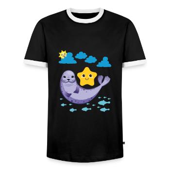 Petit phoque Poisson Soleil Étoile de mer - T-shirt contrasté Homme - noir/blanc - Devant - AI Model Female 172 light (172cm) & AI Model Male 178 light (178cm)