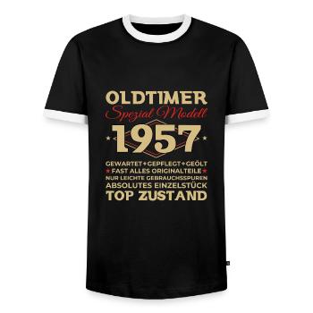 Oldtimer 1957 66. Geburtstag Geschenk Herren - Männer Kontrast-T-Shirt - Schwarz/Weiß - Vorne - AI Model Female 172 light (172cm) & AI Model Male 178 light (178cm)