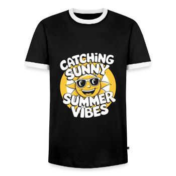 Sunny Summer Moments Vibes Summer Sun - Men's Ringer Shirt - black/white - Front - AI Model Female 172 light (172cm) & AI Model Male 178 light (178cm)