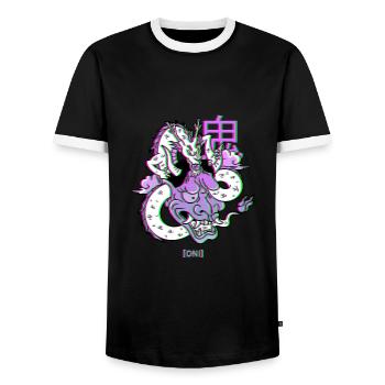 Oni Hannya Vaporwave Aesthetic Dragon Japan démon - T-shirt contrasté Homme - noir/blanc - Devant - AI Model Female 172 light (172cm) & AI Model Male 178 light (178cm)