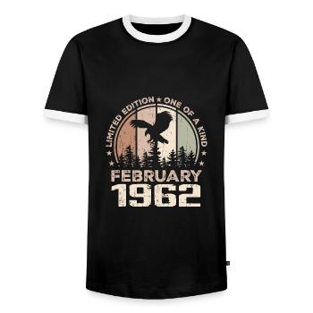 Incomparable since February 1962, 62nd Anniversary - Men's Ringer Shirt - black/white - Front - AI Model Female 172 light (172cm) & AI Model Male 178 light (178cm)