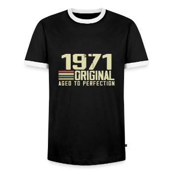 Né en 1971 - Vintage 1971 - 53e Anniversaire Rétro - T-shirt contrasté Homme - noir/blanc - Devant - AI Model Female 172 light (172cm) & AI Model Male 178 light (178cm)