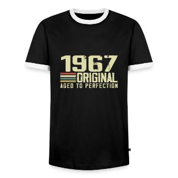 Né en 1967 - Vintage 1967 - 57e Anniversaire Rétro - T-shirt contrasté Homme - noir/blanc - Devant - AI Model Female 172 light (172cm) & AI Model Male 178 light (178cm)